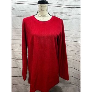 Denim & Company D & Co Red Long‎ Sleeve Ribbed Knit Tunic Top Womens Medium